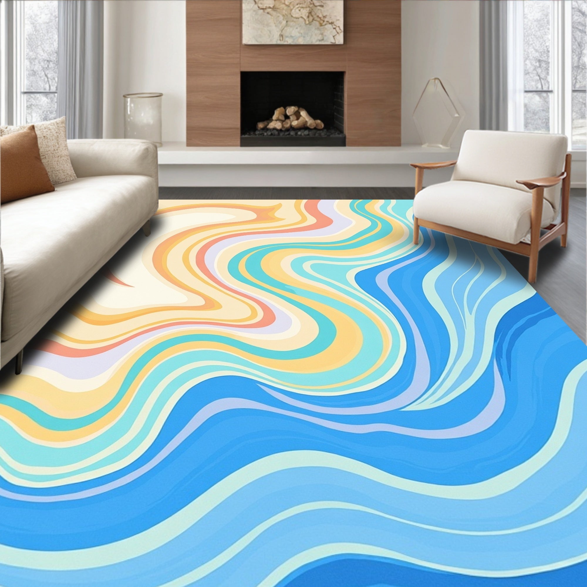 Abstract Marbled Swirl Pattern Rug