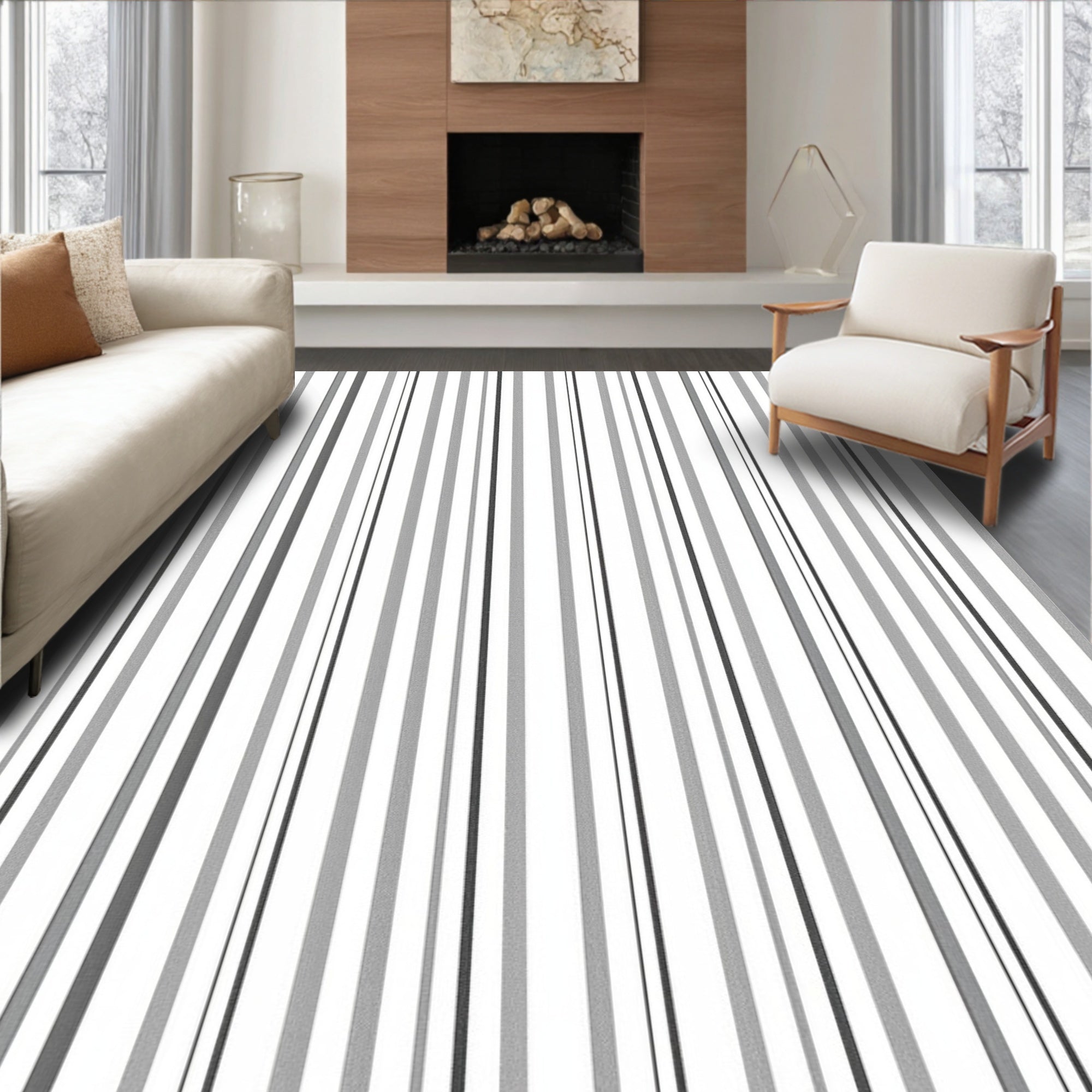 Classic Vertical Stripe Pattern Design Rug