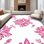 Whimsical Pink Floral Heart Motif Rug