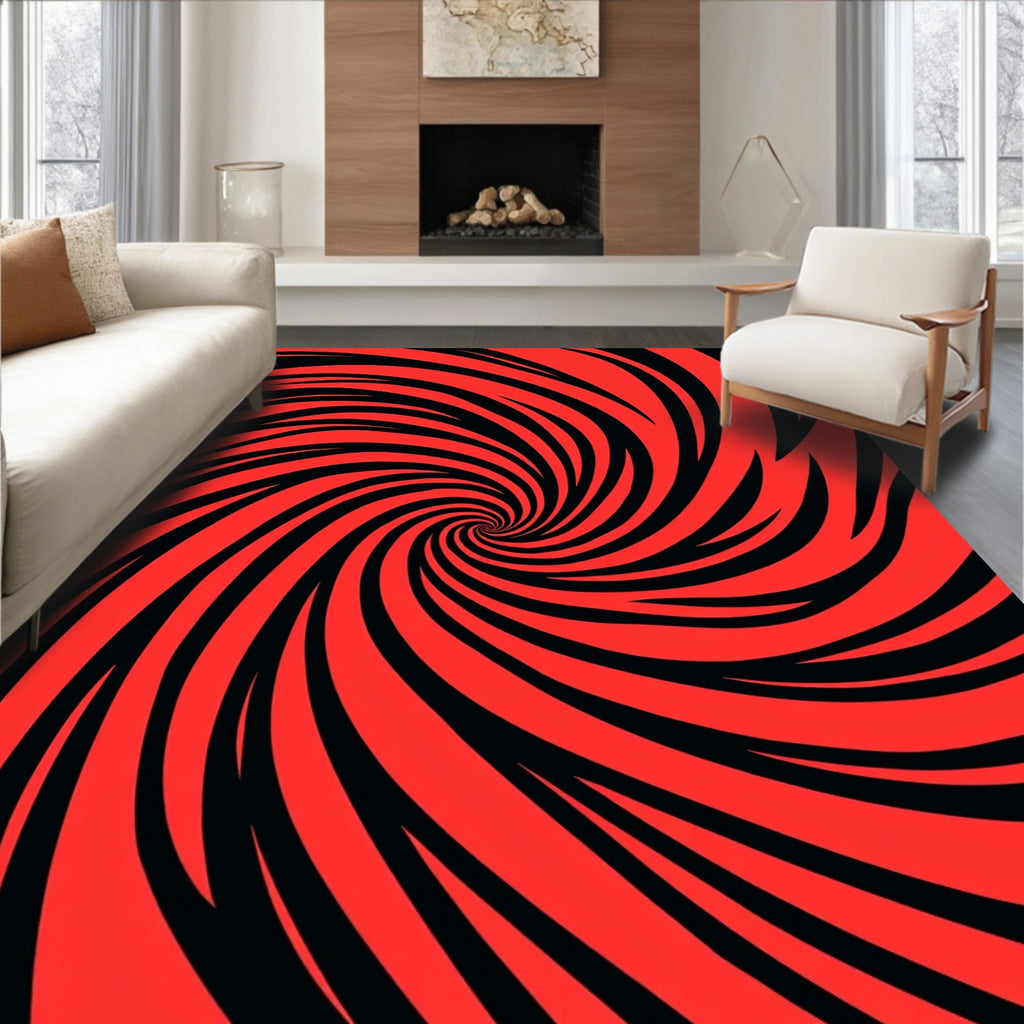 Red Black Swirl Illusion Rug