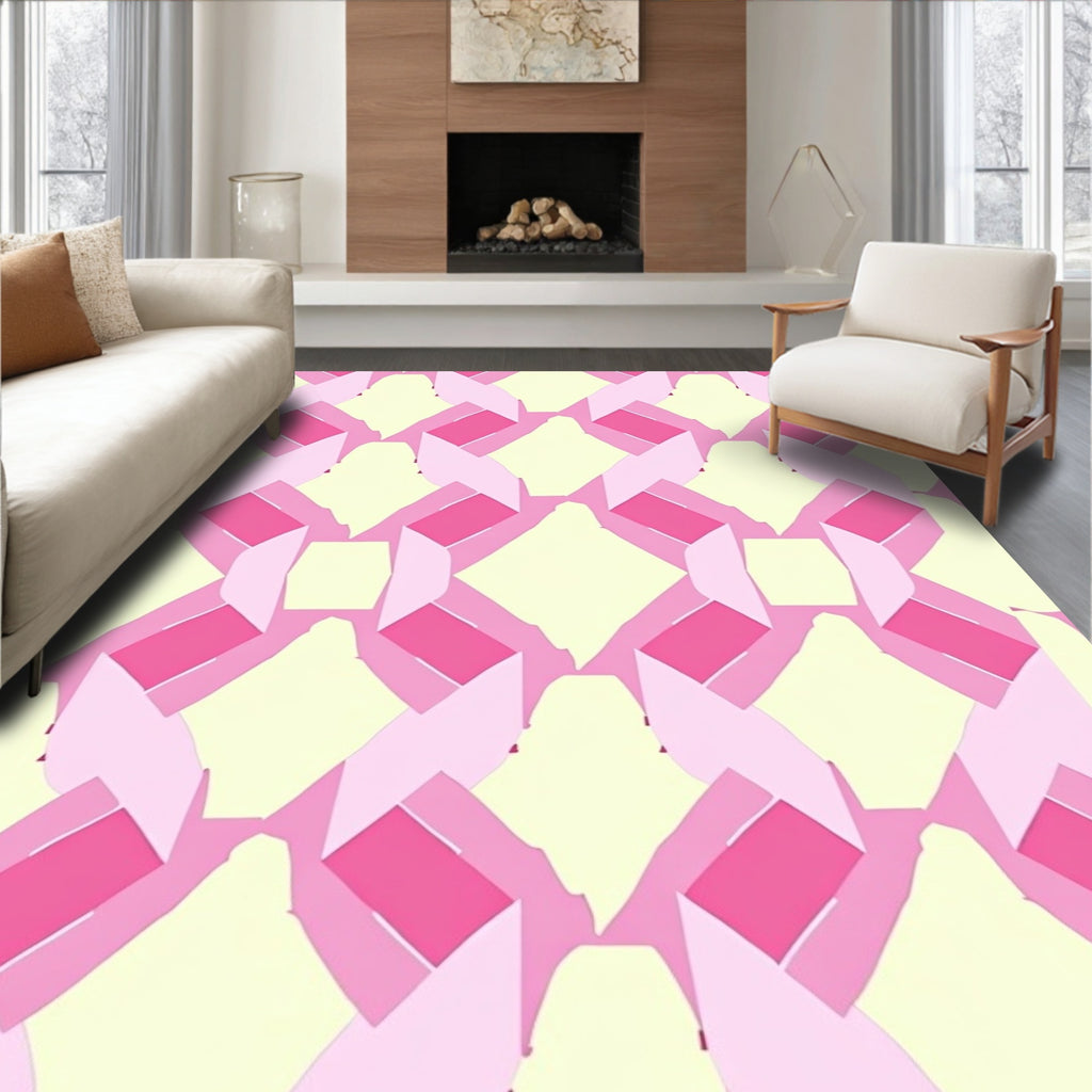 Pink Yellow Diamond Pattern Rug