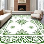 Elegant Green Floral Scrollwork Design Rug