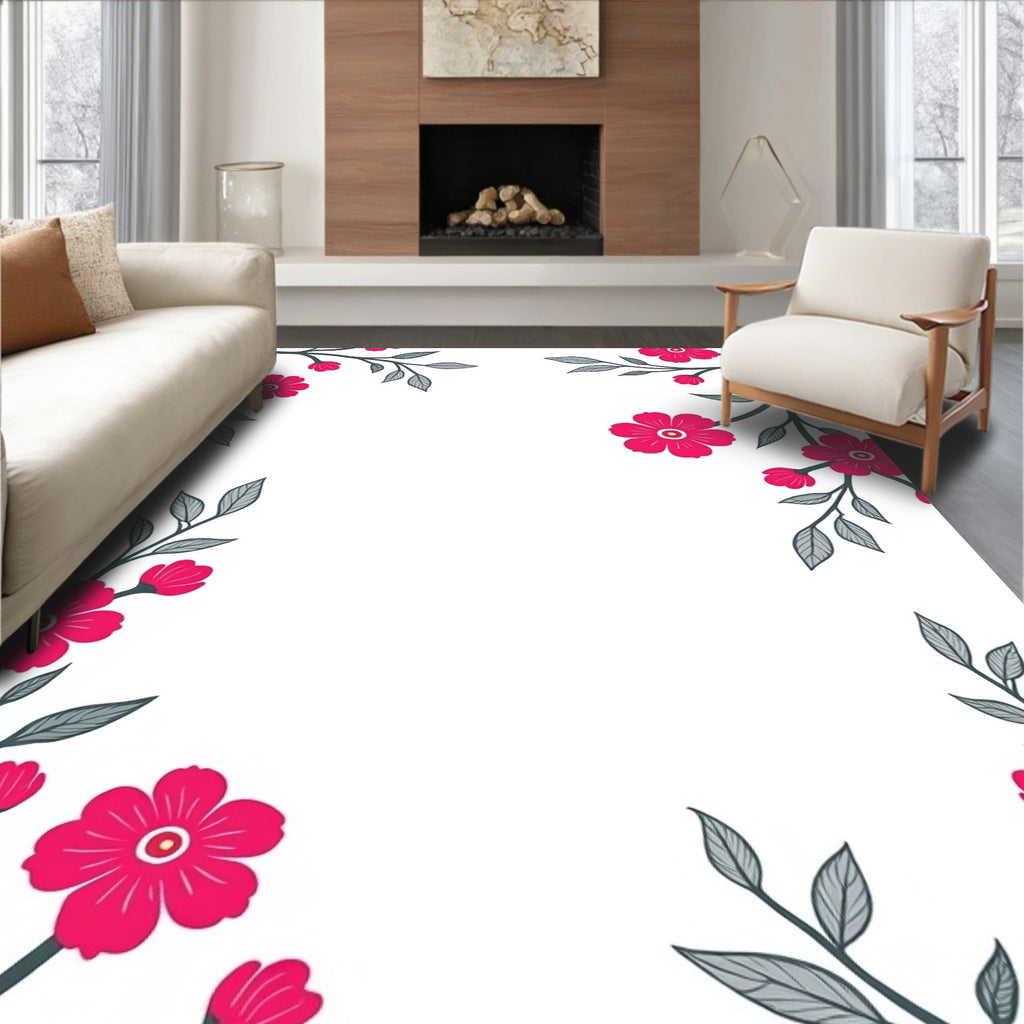 Vibrant Pink Flora Branches Rug