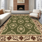 Classic Green Damask Scroll Border Rug