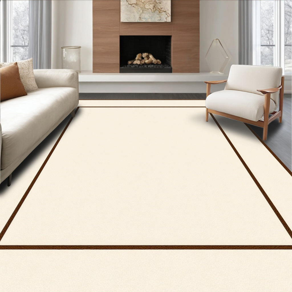 Cream Brown Striped Border Rug