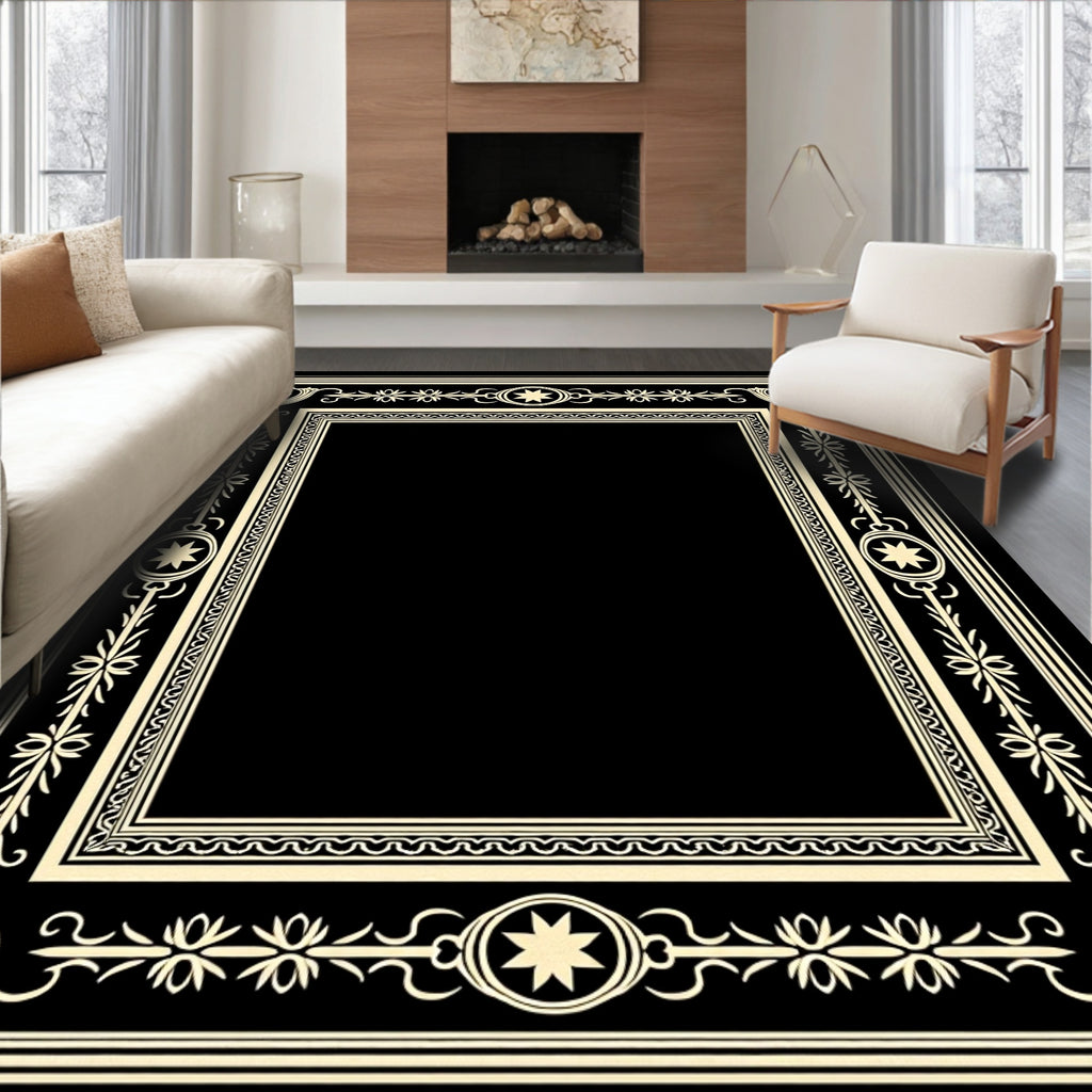 Cream Floral Star Accented Border Rug