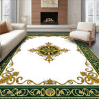 Elegant Green Gold Flourish Pattern Rug