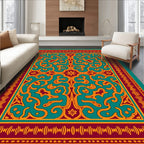Ornate Teal Gold Floral Pattern Rug