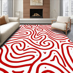 Bold Red Wavy Line Art Rug