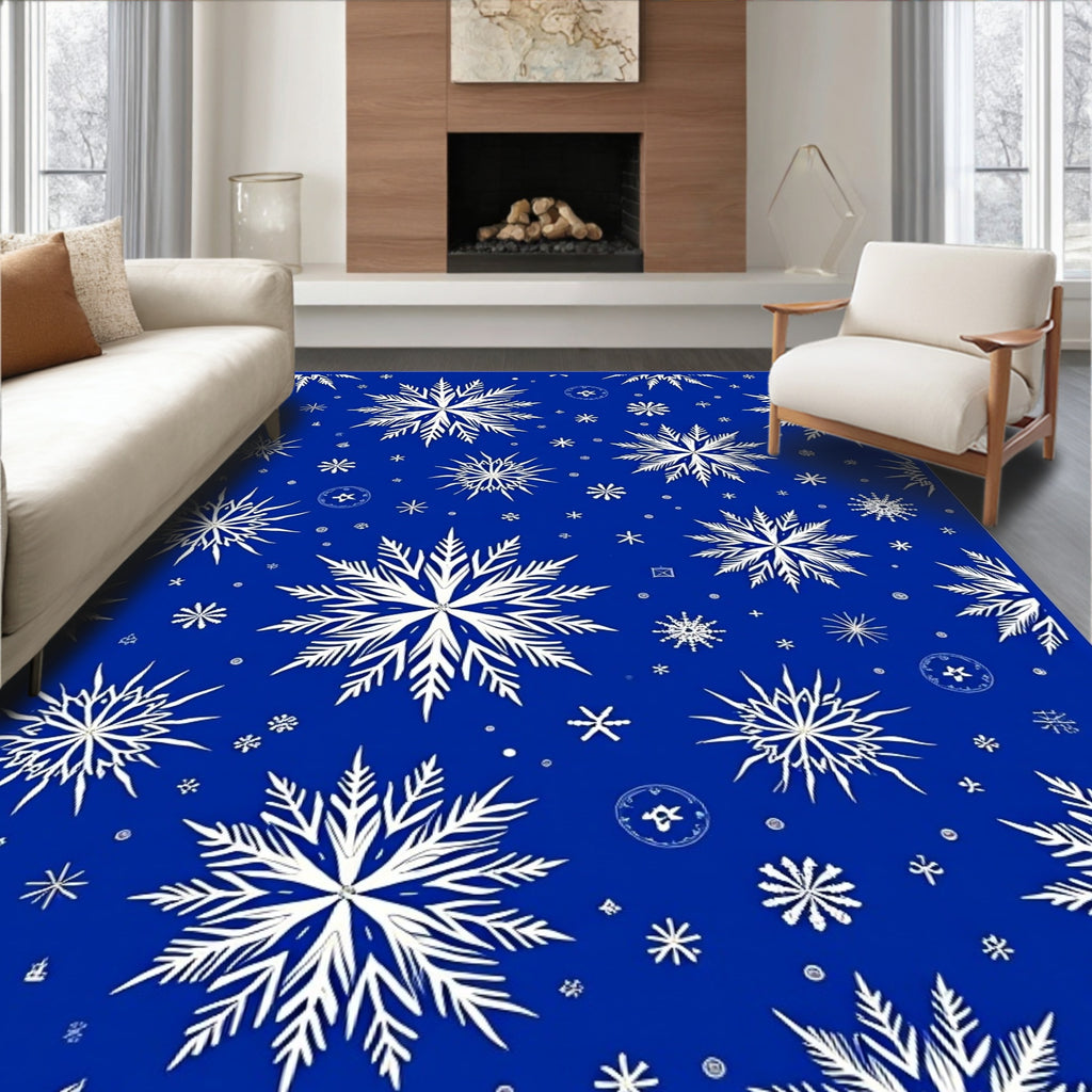 Deep Blue White Snowflake Array Rug