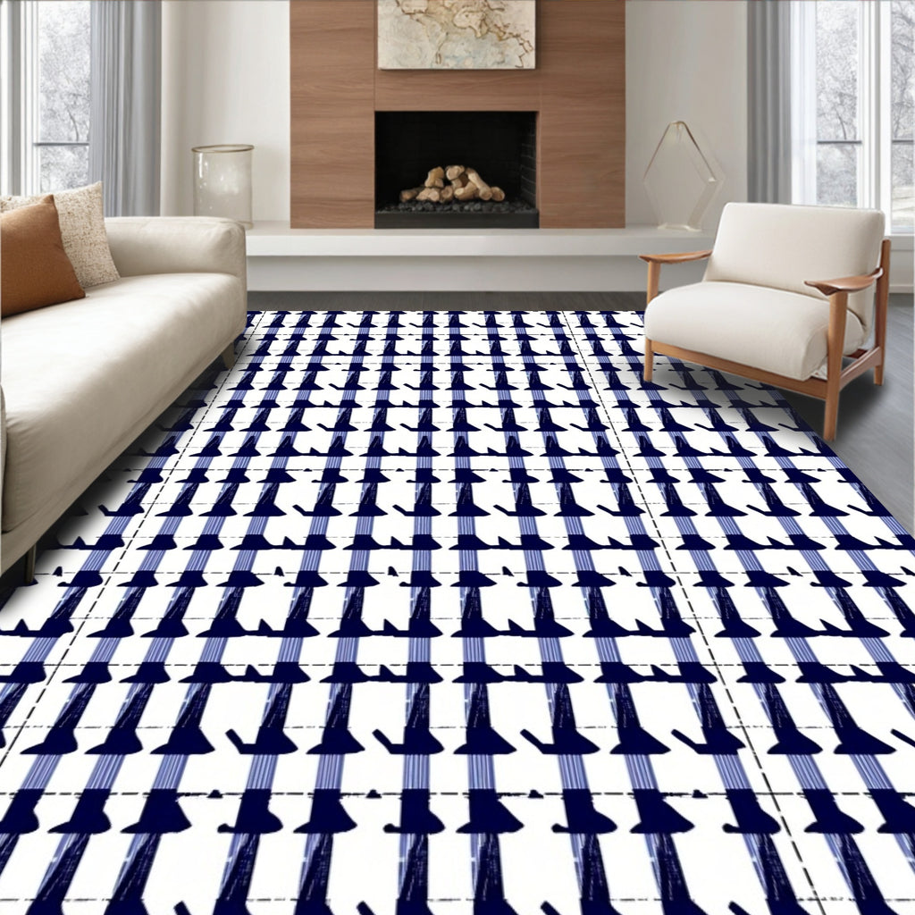 Indigo White Checkered Graphic Pattern Rug