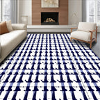 Indigo White Checkered Graphic Pattern Rug