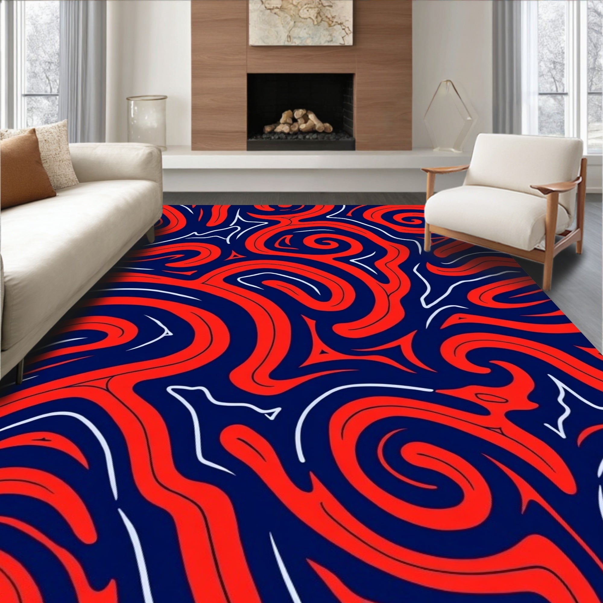 Abstract Swirl Red Blue Pattern Rug