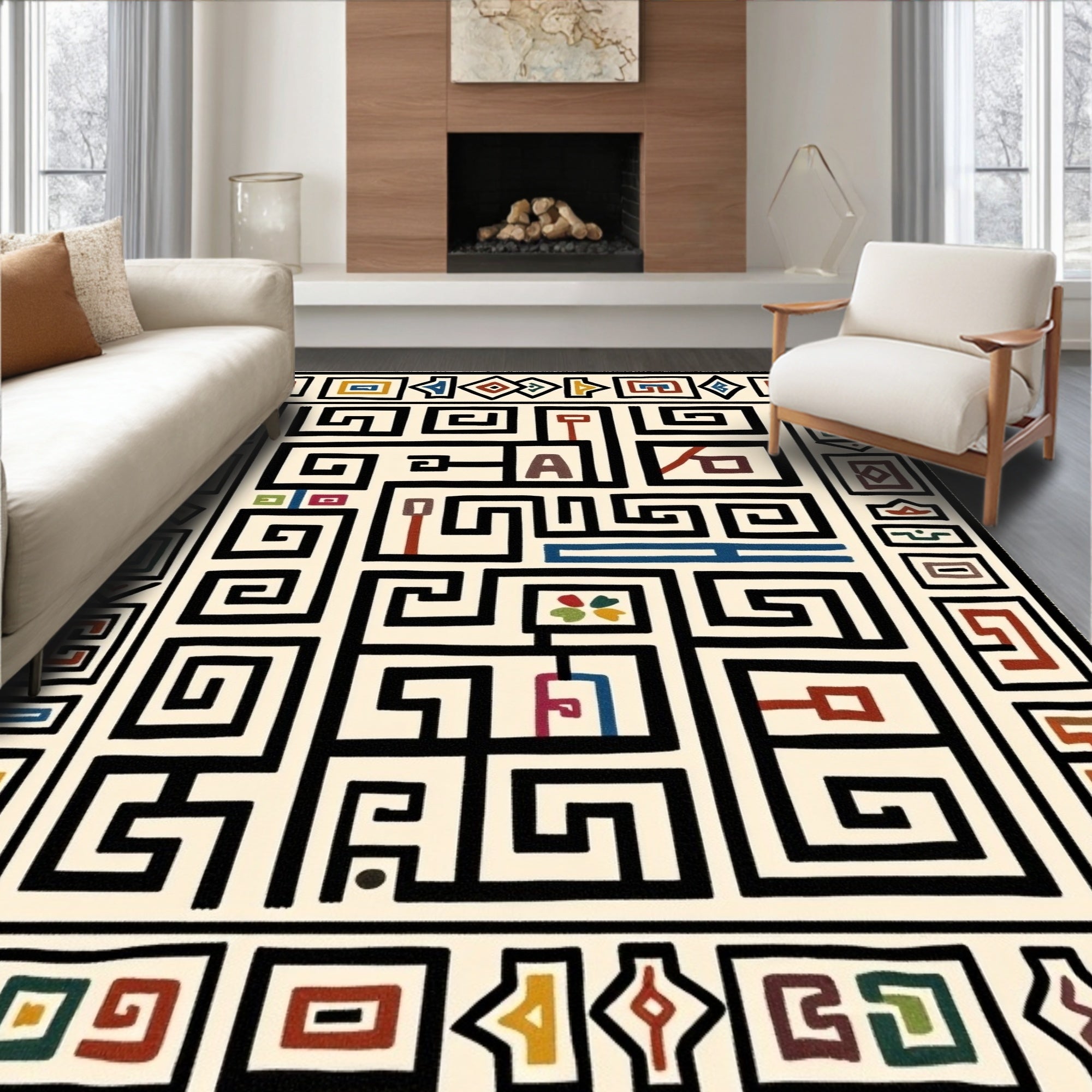 Bold Geometric Maze Pattern Rug
