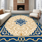 Classic Blue Gold Floral Filigree Rug