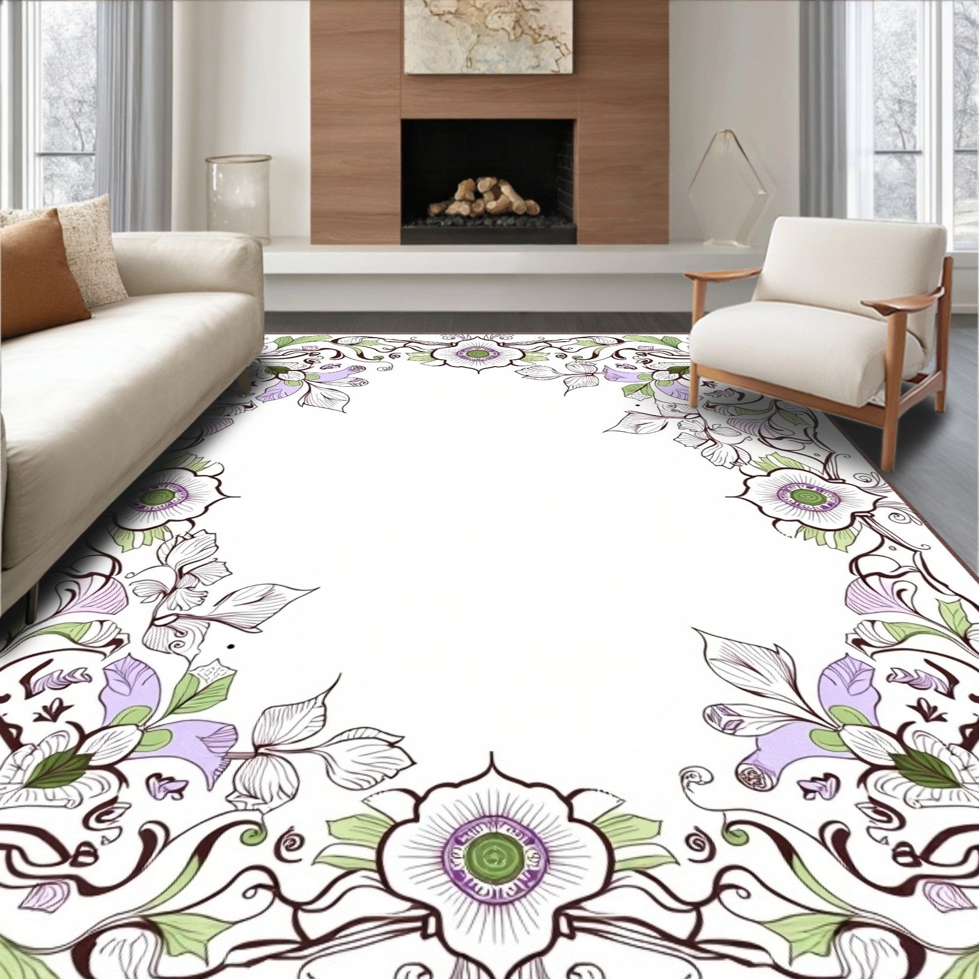 Ornate Lavender Botanical Swirls Rug