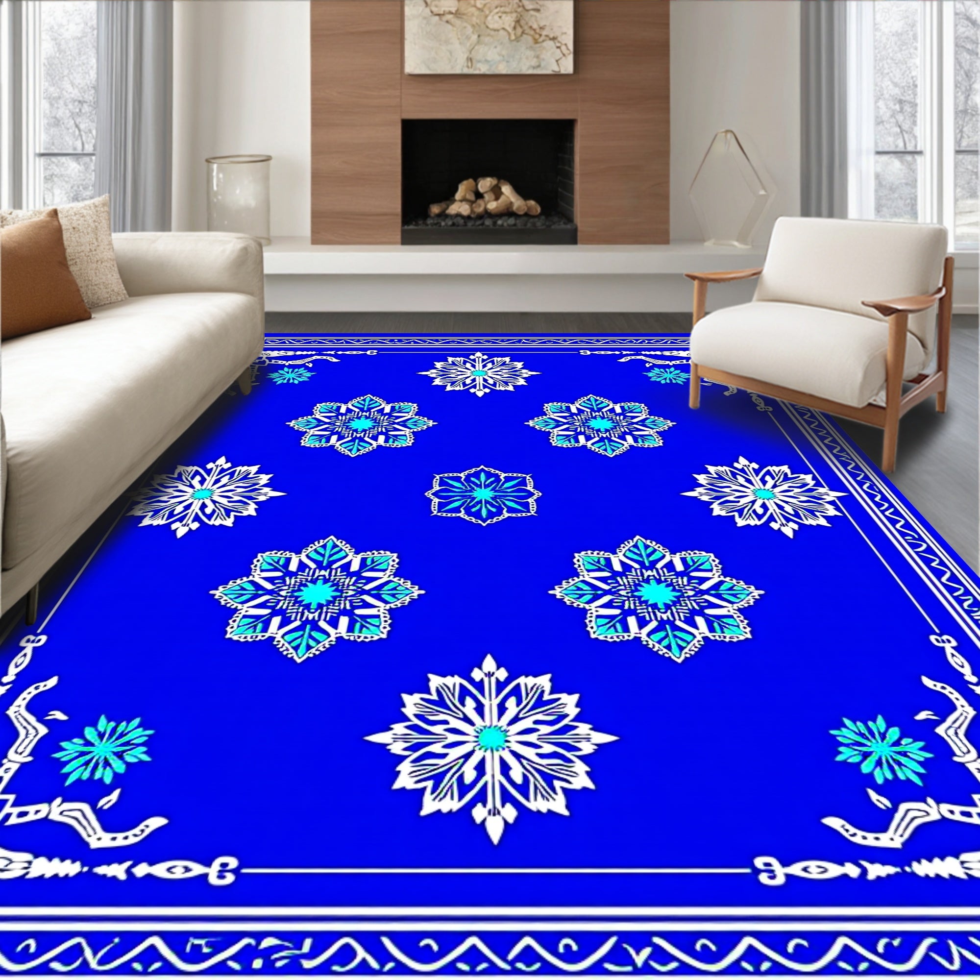 Starburst Medallion Blue White Accents Rug