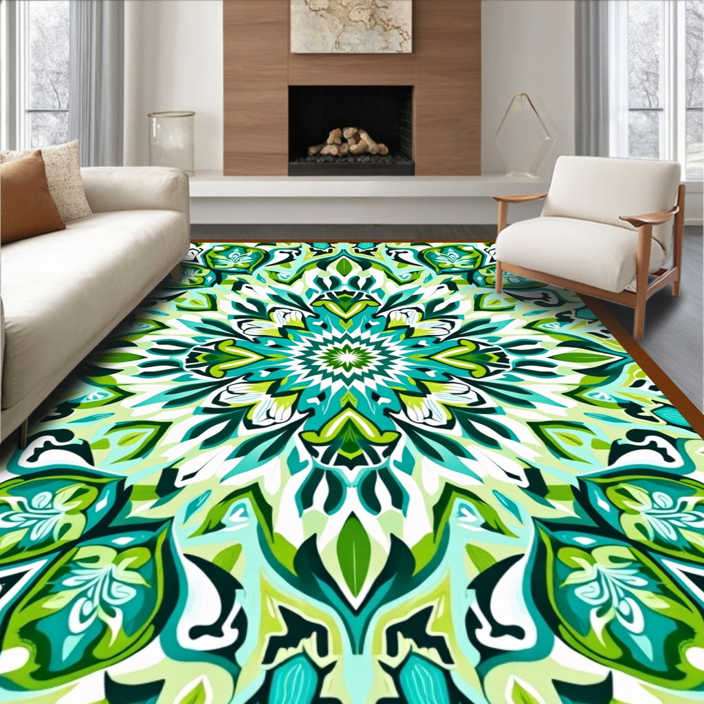 Symmetrical Emerald Green Mandala Rug