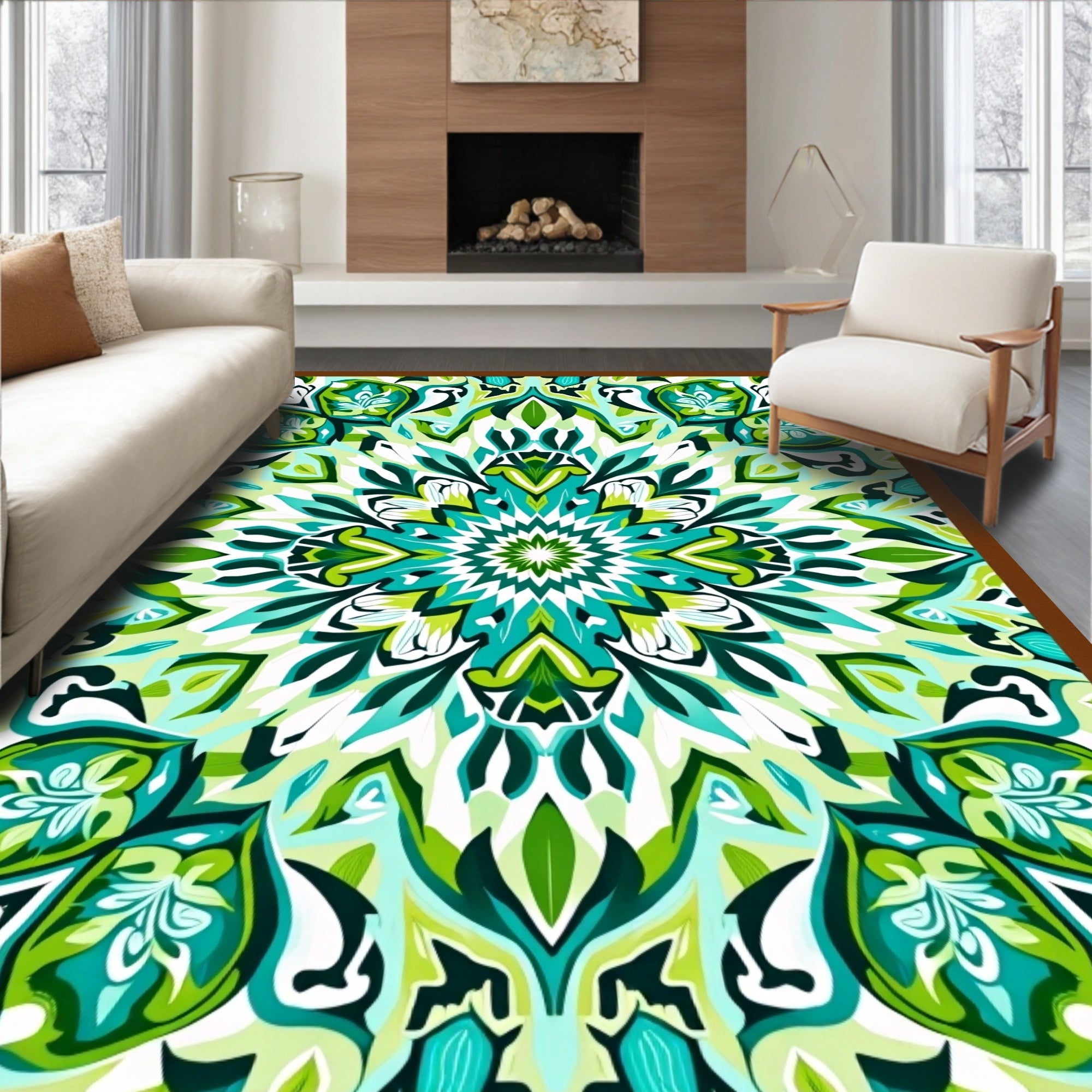Symmetrical Emerald Green Mandala Rug