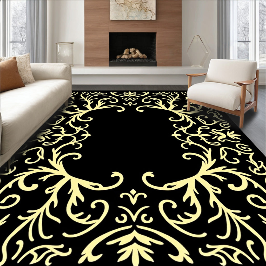 Golden Flourish Black Frame Rug