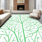 Bright Mint Branches on White Rug