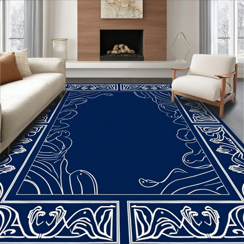 Vintage Floral Border Abstract Design Rug