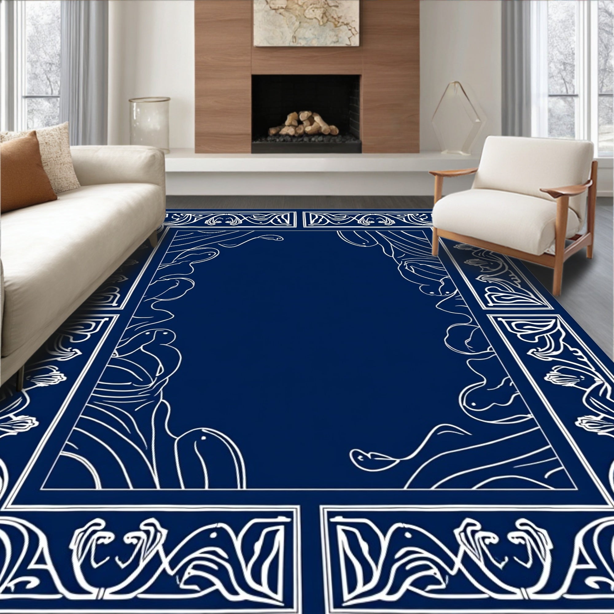 Vintage Floral Border Abstract Design Rug