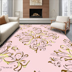 Ornate Floral Swirls With Pink Background Rug