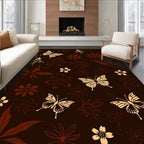 Brown Butterfly Floral Pattern Rug