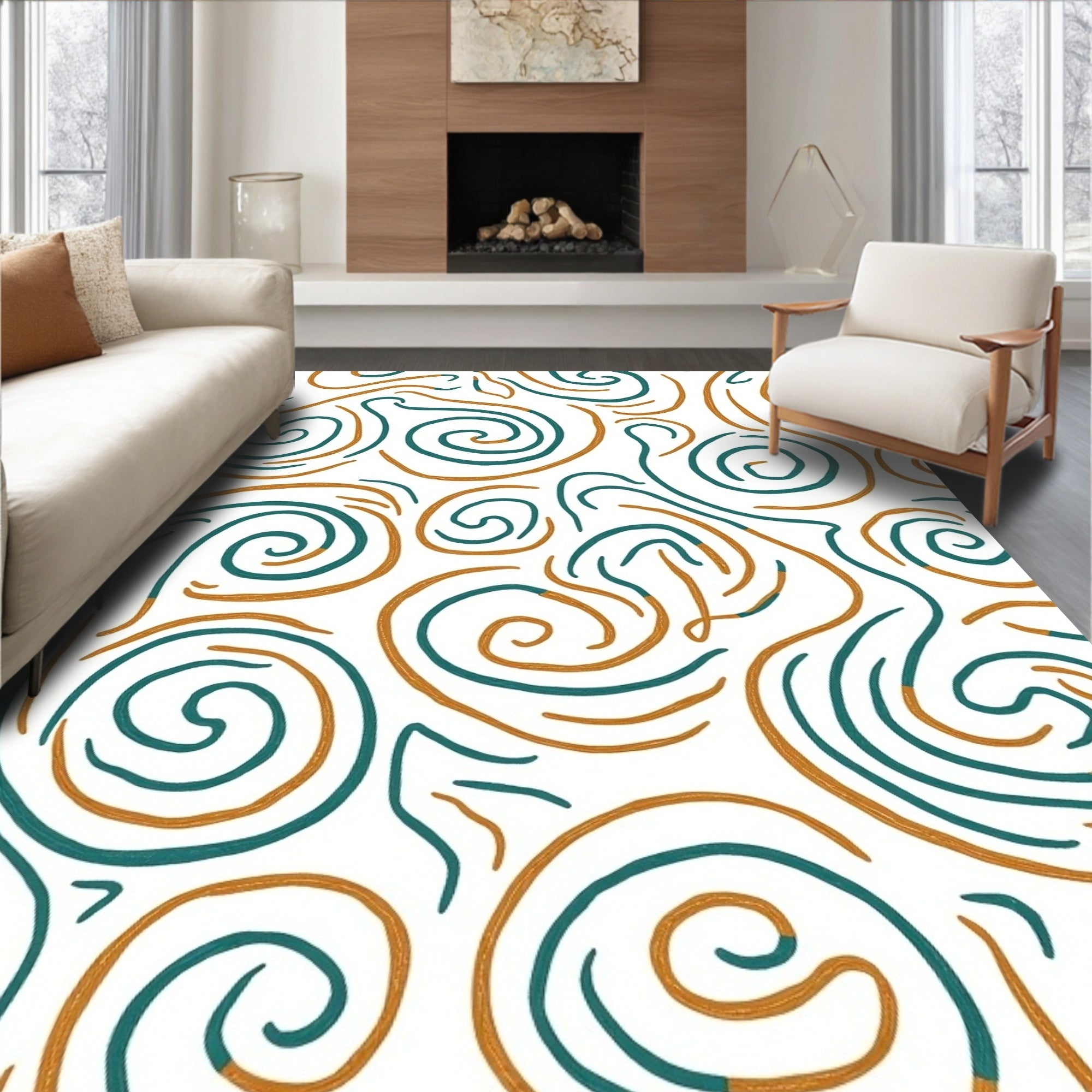 Teal Gold Abstract Swirls Rug