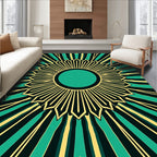Emerald Sunburst Geometric Pattern Rug