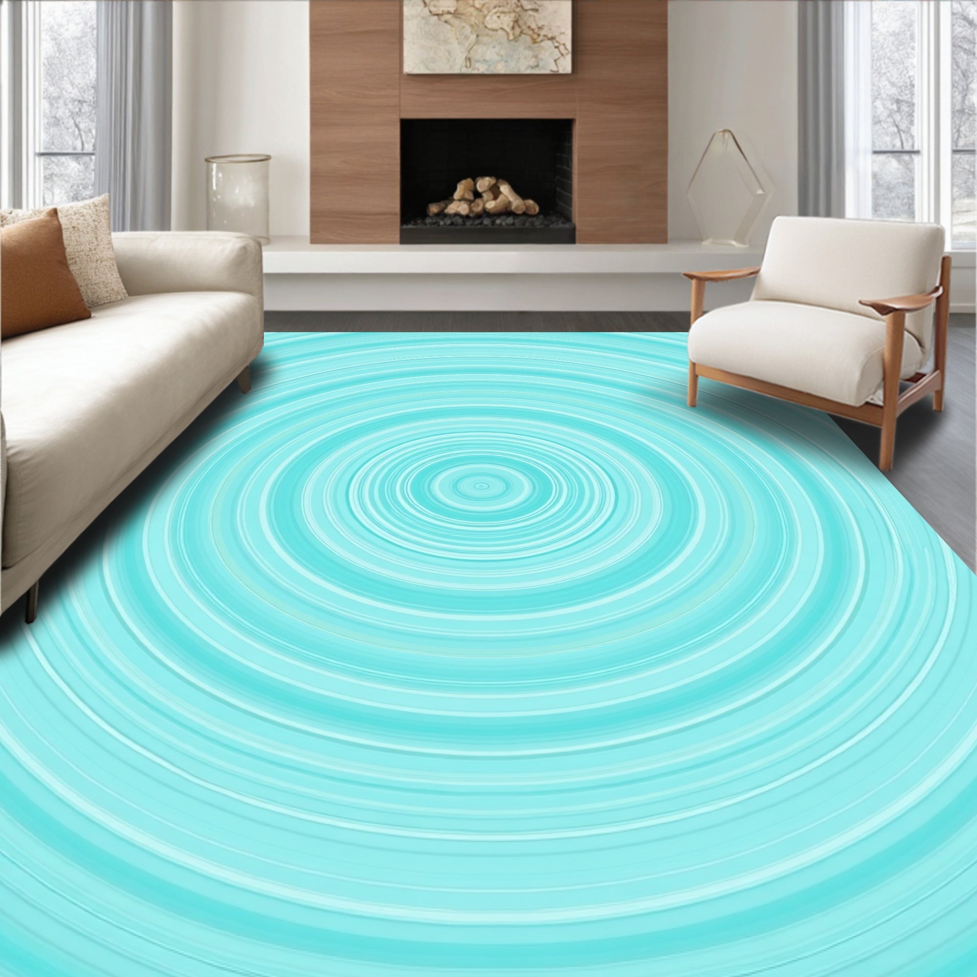 Cool Blue Concentric Circle Design Rug