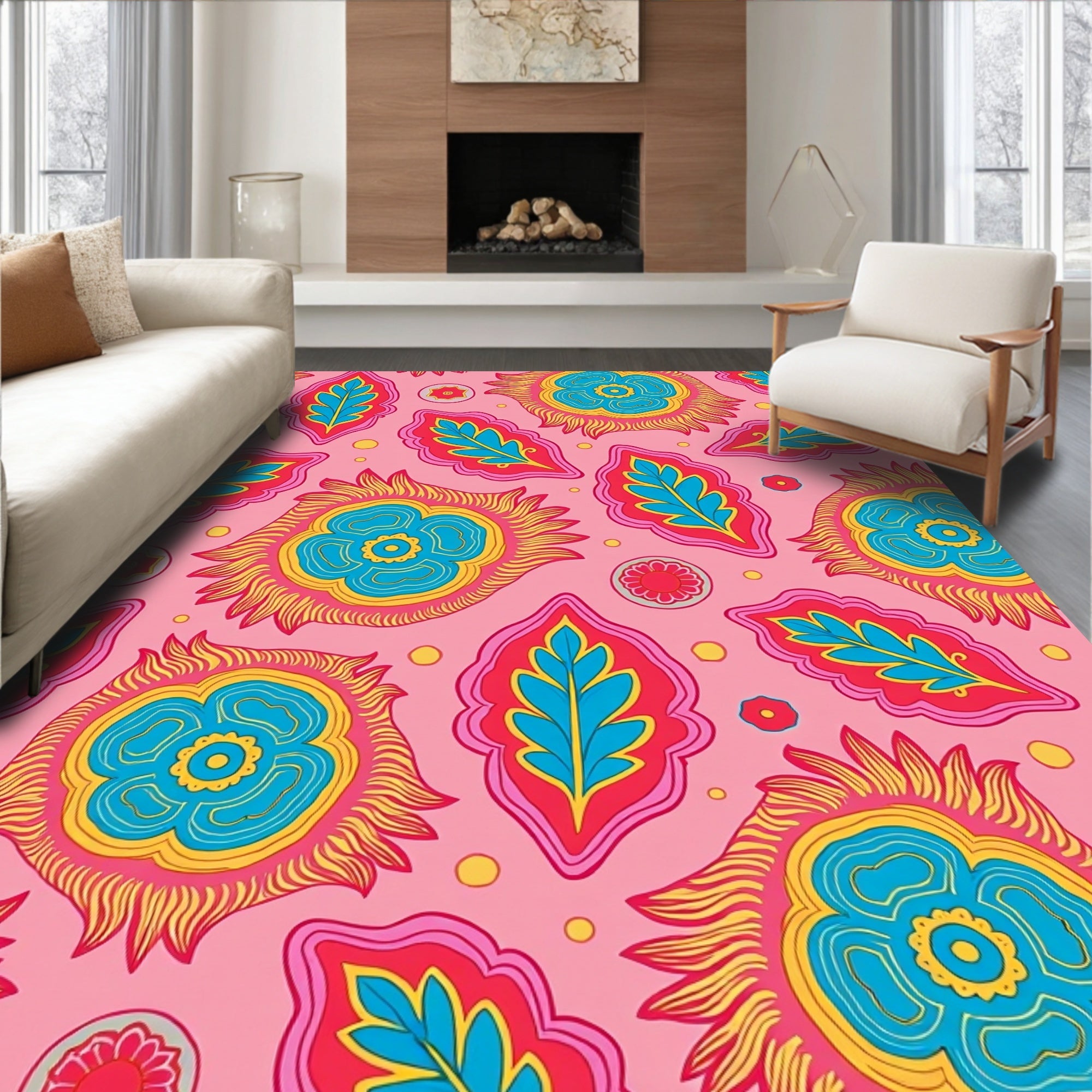 Vibrant Floral Psychedelic Pattern Rug