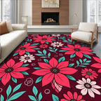 Crimson Pink Floral Foliage Arrangement Rug