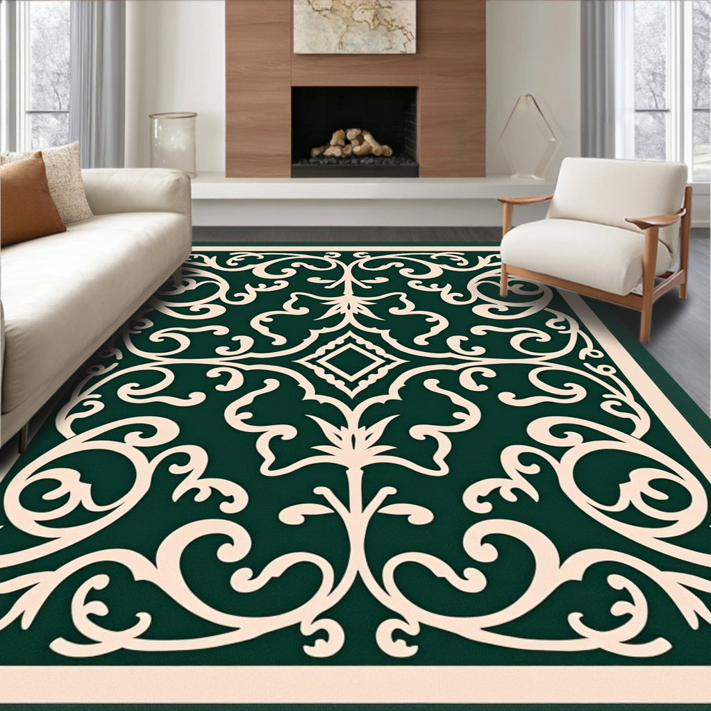 Ornate Ivory Floral Scrollwork Rug
