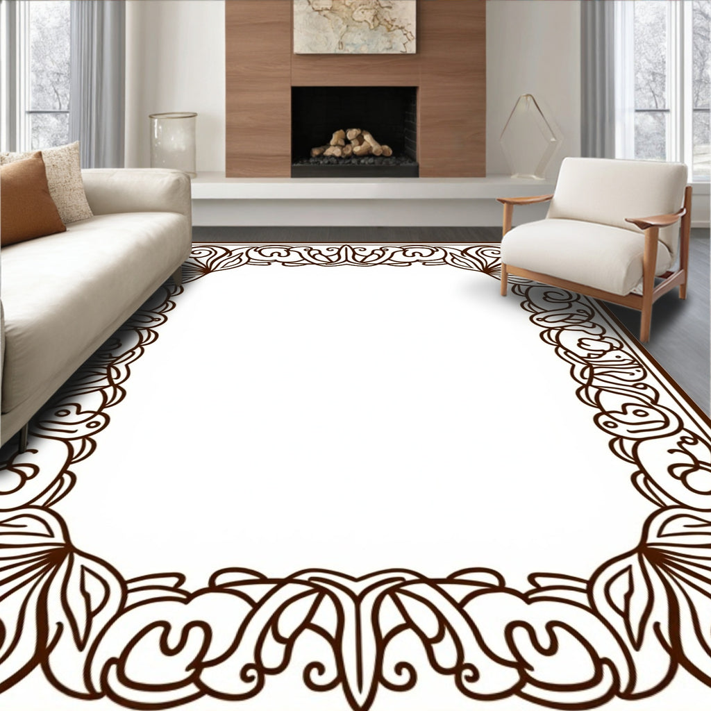 Vintage Scrollwork Botanical Border Rug