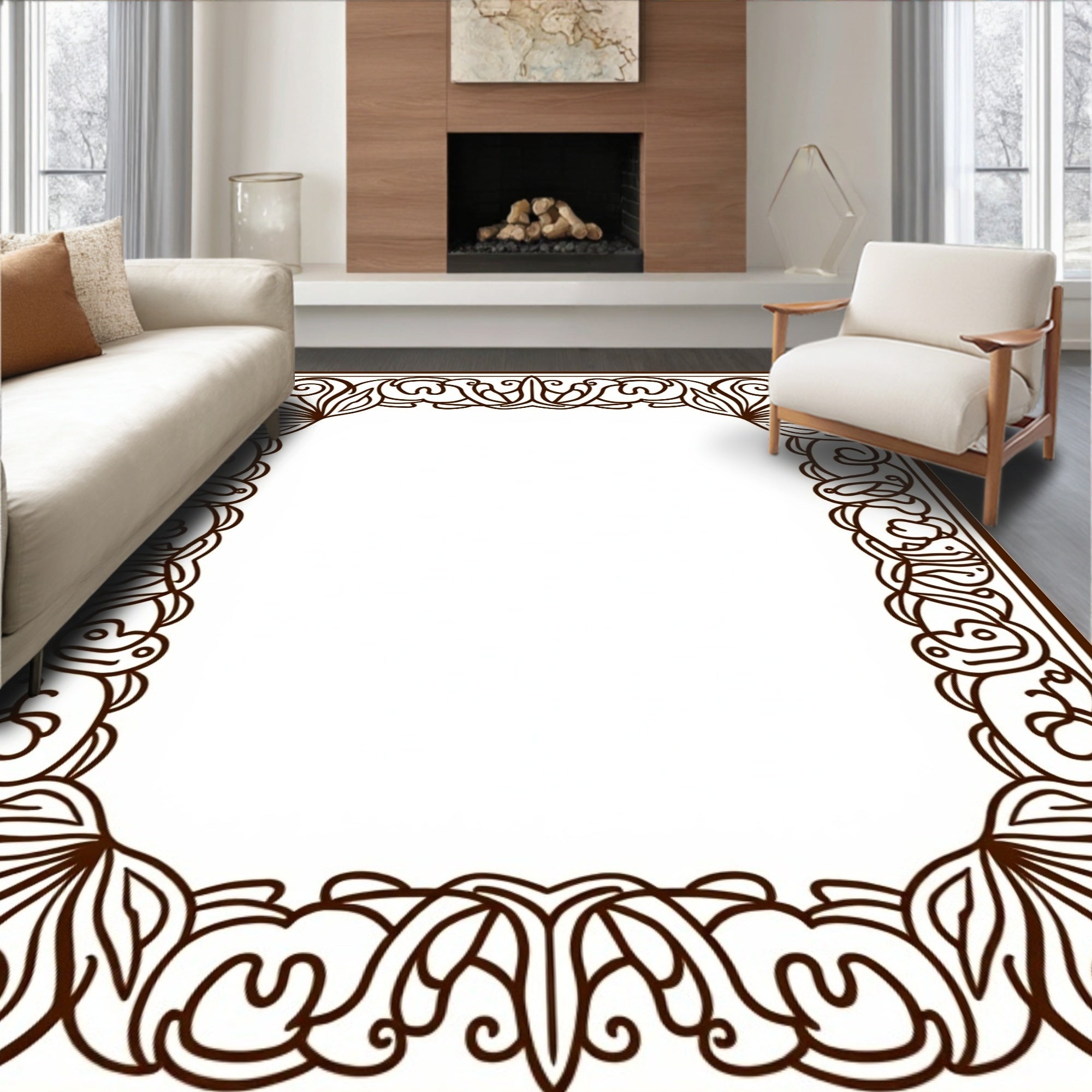 Vintage Scrollwork Botanical Border Rug