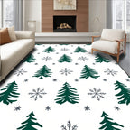 Forest Green Christmas Trees Snowflakes Rug