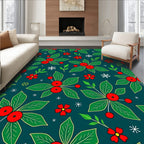 Red Berry Leaf Snowflakes Rug