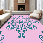 Teal Swirls Floral Pattern Rug