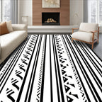 Black White Vertical Striped Geometric Rug