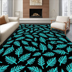 Cyan Tropical Leaf Pattern Rug