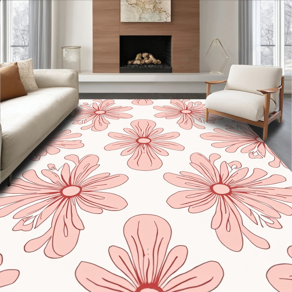 Retro Floral Outline Print Rug