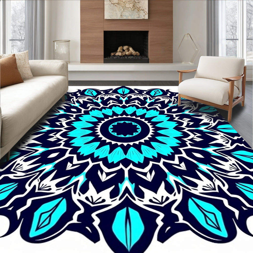 Bold Teal Snowflake Mandala Design Rug