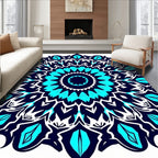 Bold Teal Snowflake Mandala Design Rug