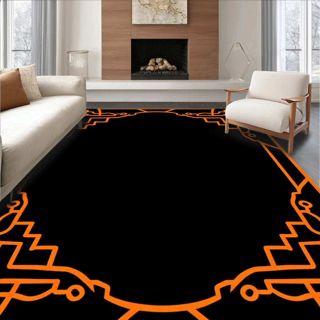 Orange Geometric Ornate Frame Rug