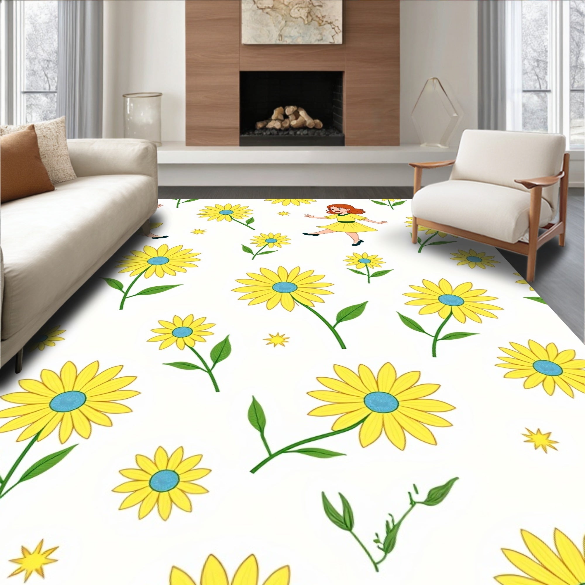 Whimsical Daisy Girls Sunshine Pattern Rug