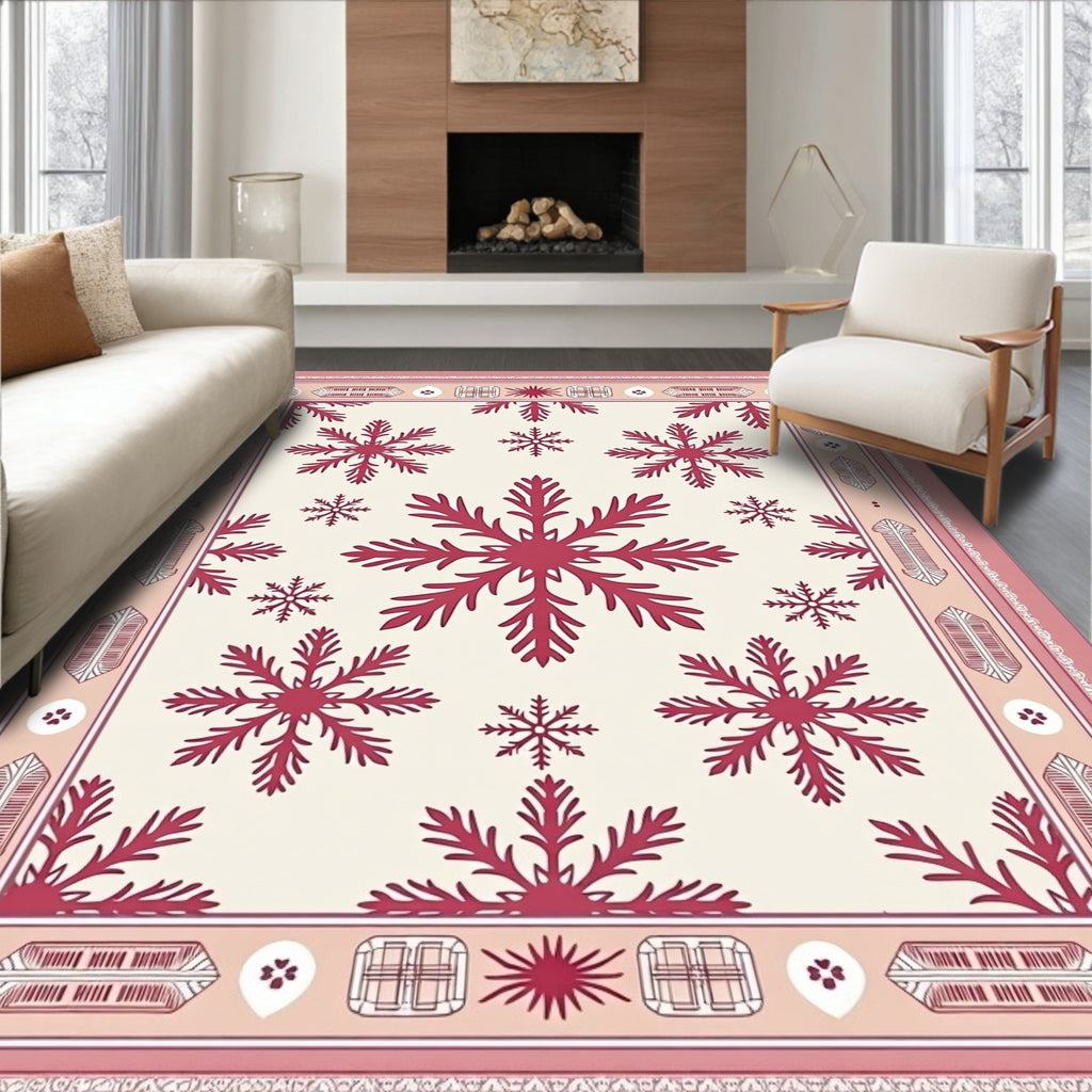 Crimson Snowflake Medley Cream Rug