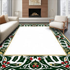 Elegant Green Red Floral Border Accents Rug