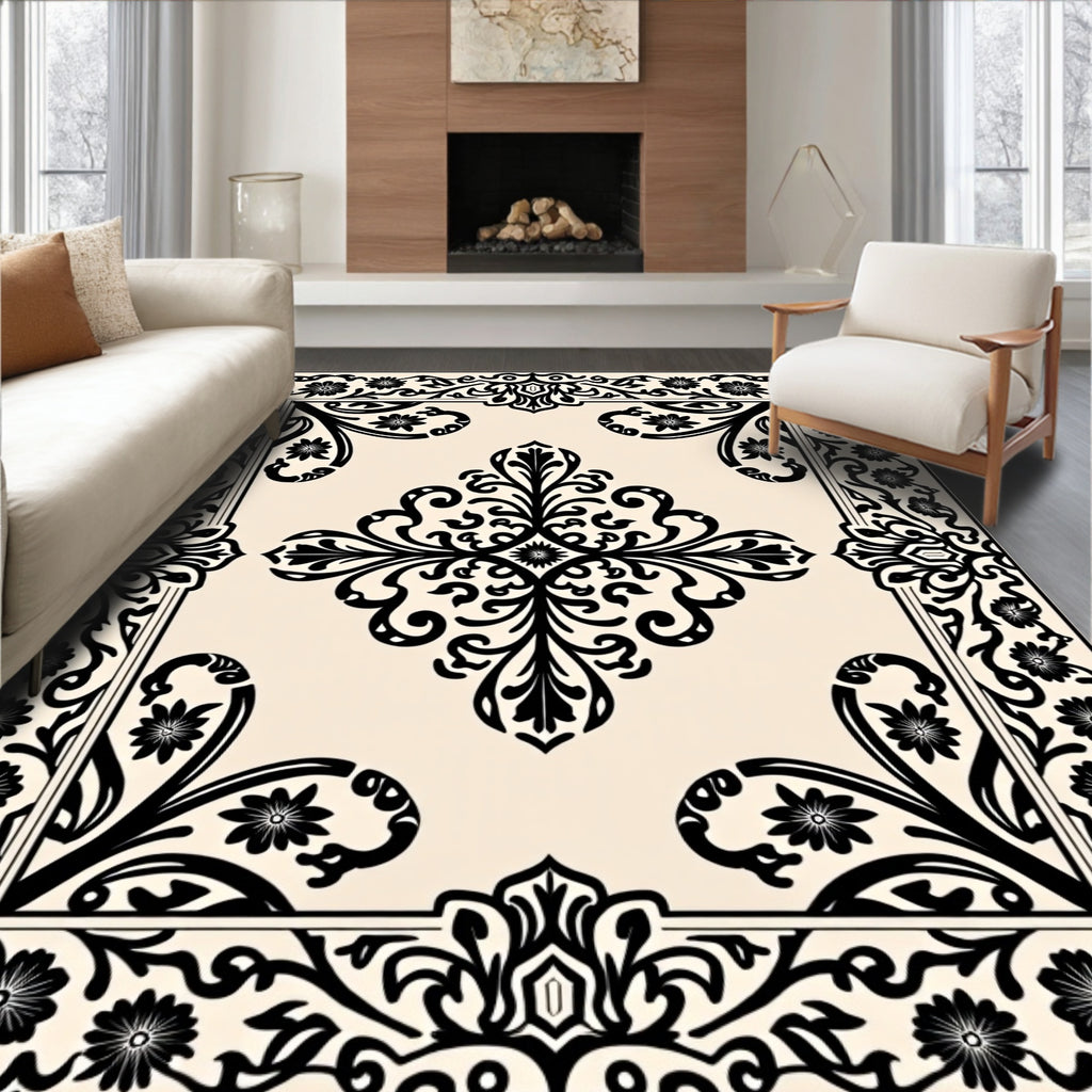 Classic Floral Scrollwork Damask Design Rug